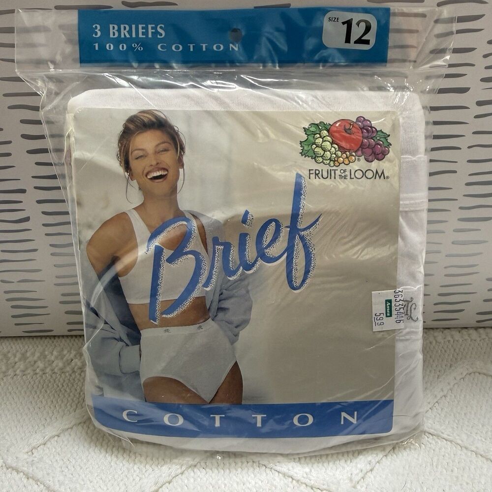 Vintage 1999 Fruit Of The Loom 3 Pair Pack Cotton Brief Underwear Women’s Sz 12